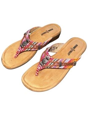 Minnetonka Silverthorne 360 Thong Sandal Boho Beaded Canvas Suede Size 7